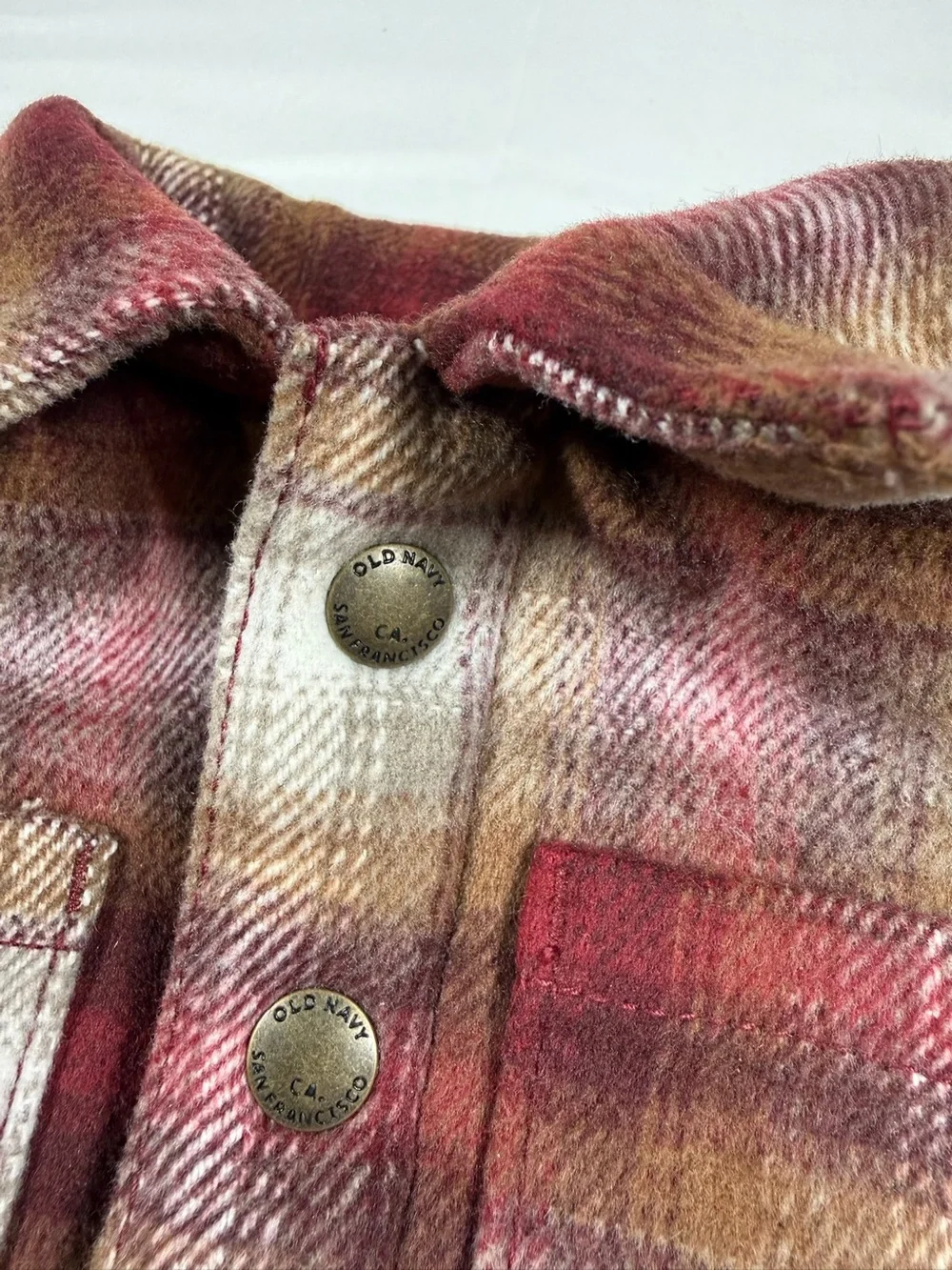 OLD NAVY Baby Sherpa Lined Plaid Shacket Burgundy Brown 3-6M Snap Front Jacket